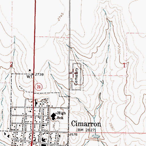 Topographic Map of Cimarron Cemetery, KS