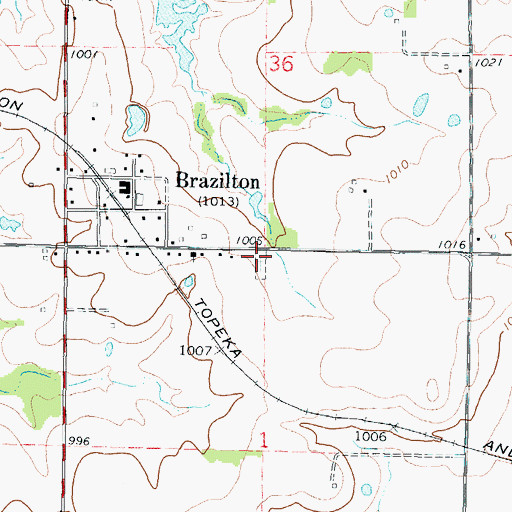 Topographic Map of Brazilton Cemetery, KS