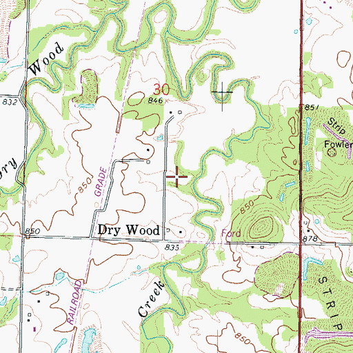 Topographic Map of Trogdon Drywood Cemetery, KS