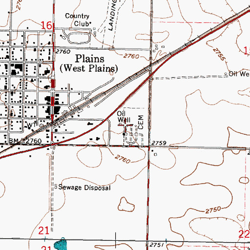 Topographic Map of Plains Cemetery, KS