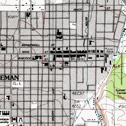 Topographic Map of Bozeman Post Office, MT