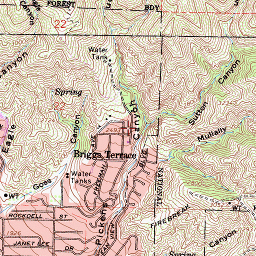 Topographic Map of Sutton Canyon, CA