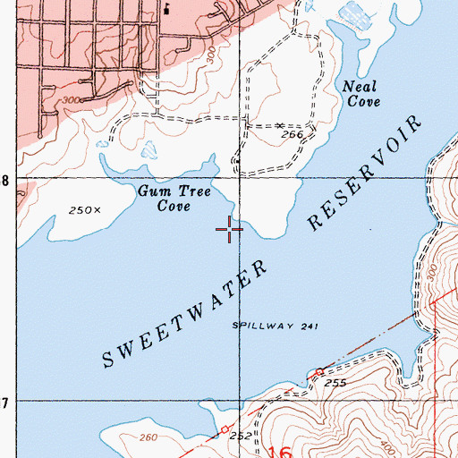 Topographic Map of Sweetwater Reservoir, CA