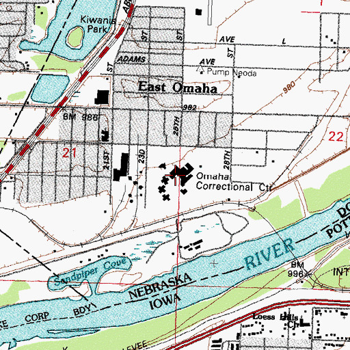 Topographic Map of Omaha Correctional Center, NE
