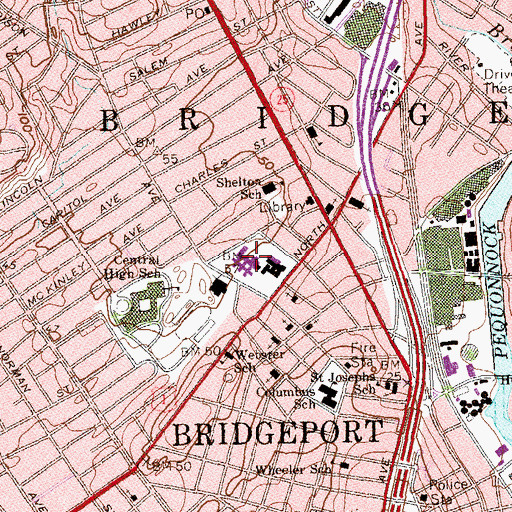 Topographic Map of Bridgeport Correctional Center, CT