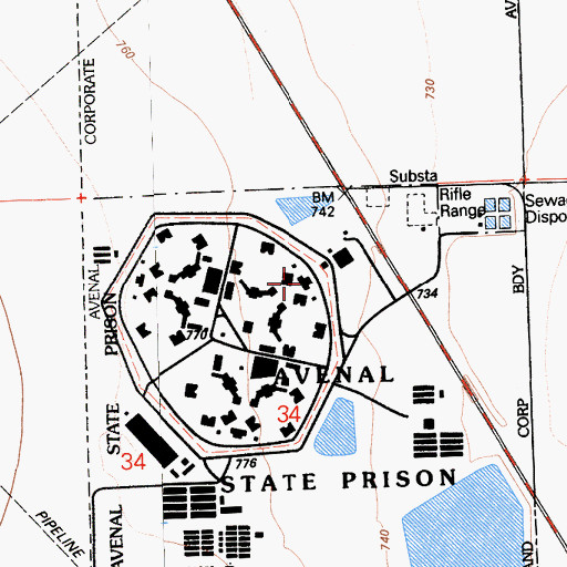 Topographic Map of Avenal State Prison, CA