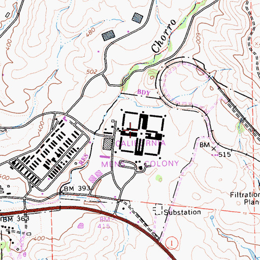 Topographic Map of California Mens Colony, CA