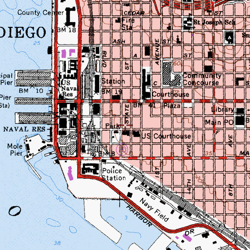Topographic Map of Metropolitan Correctional Center San Diego, CA