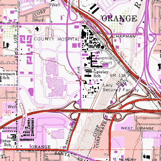 Topographic Map of Orange County Theo Lacy Facility, CA