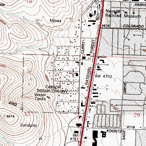 Topographic Map of Washoe Tribal Police Department, NV