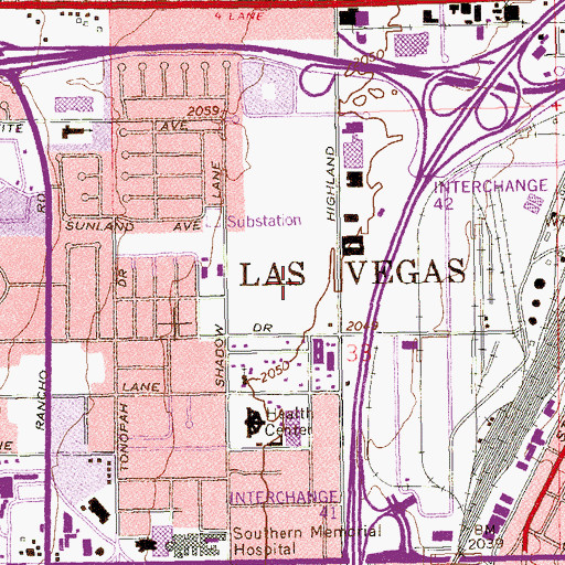 Topographic Map of Las Vegas Metropolitan Police Department, NV