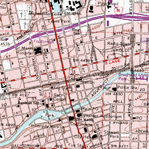Topographic Map of Reno Police Department Sub Station, NV