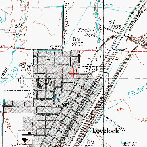 Topographic Map of Lovelock Police Department, NV