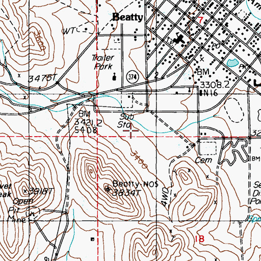 Topographic Map of Nye County Sheriff's Office Substation, NV