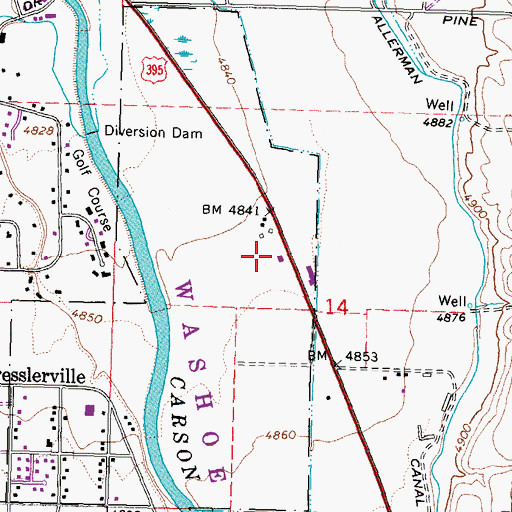 Topographic Map of Washoe Tribe Police Department, NV