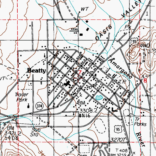 Topographic Map of Nevada Highway Patrol Southern Command Beatty, NV