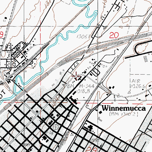 Topographic Map of Winnemucca Police Department, NV