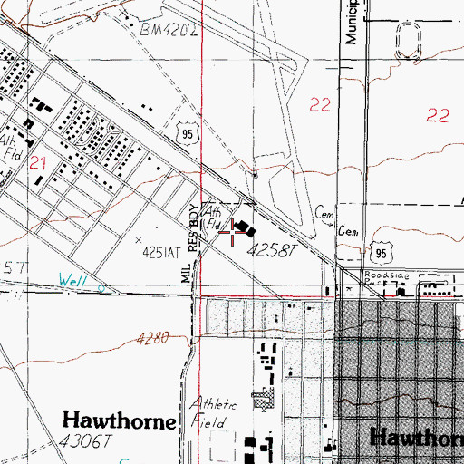 Topographic Map of Nevada Highway Patrol Northern Command Hawthorne, NV