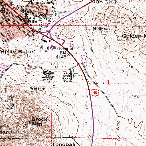 Topographic Map of Nevada Highway Patrol Northern Command West Tonopah, NV