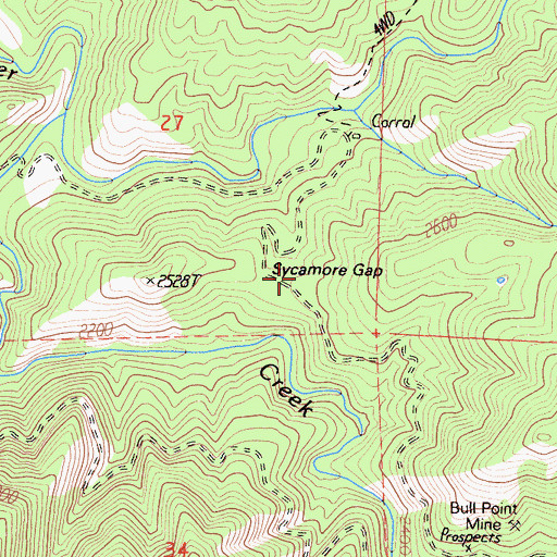 Topographic Map of Sycamore Gap, CA