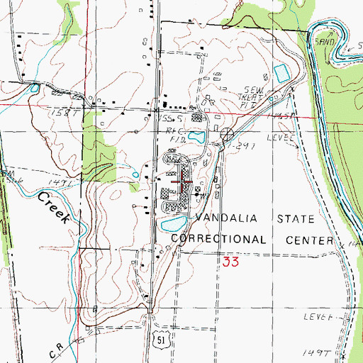 Topographic Map of Vandalia Correctional Center, IL