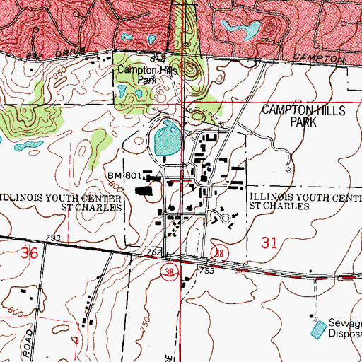 Topographic Map of Illinois Youth Center - Saint Charles, IL