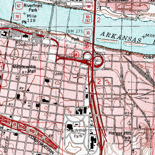Topographic Map of Little Rock Post Office, AR