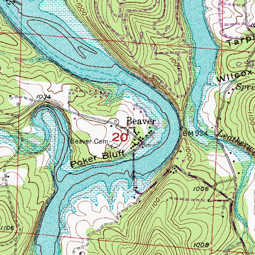 Topographic Map of Beaver Post Office, AR