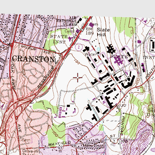 Topographic Map of Rhode Island Department of Corrections John J Moran Medium Security Facility, RI