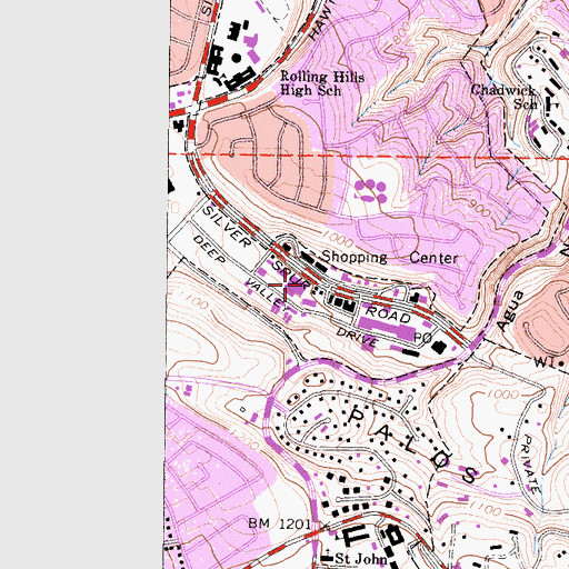 Topographic Map of Peninsula Center Library, CA
