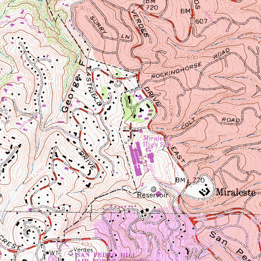 Topographic Map of Miraleste Library, CA