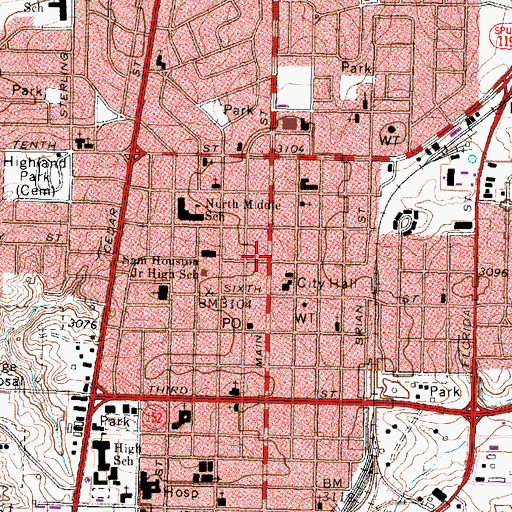 Topographic Map of Morley Theatre, TX