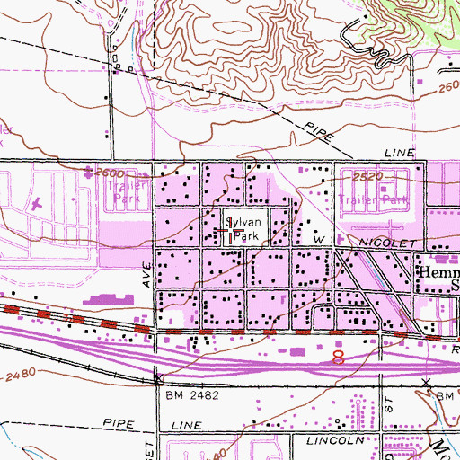 Topographic Map of Sylvan Park, CA