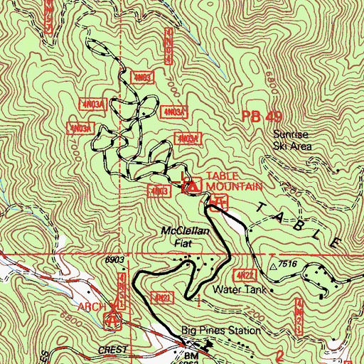 Topographic Map of Table Mountain Campground, CA