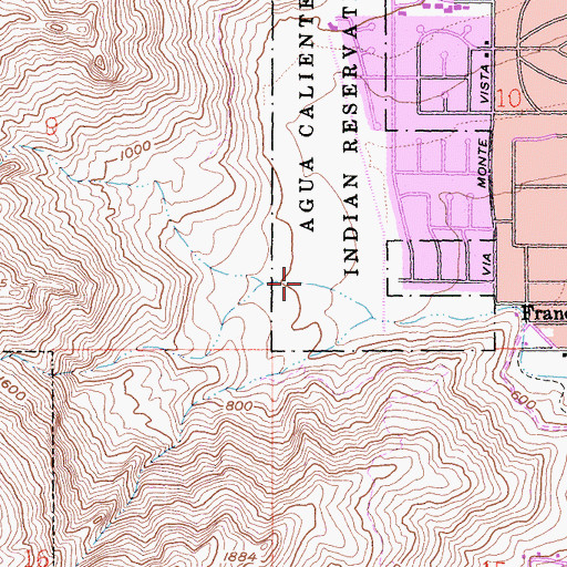 Topographic Map of Tachevah Canyon, CA