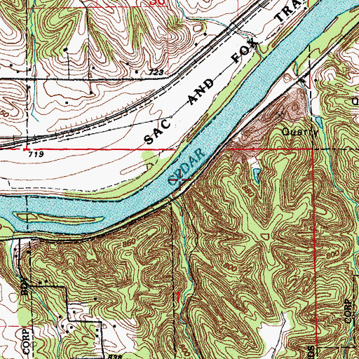 Topographic Map of Hennessey Quarry, IA