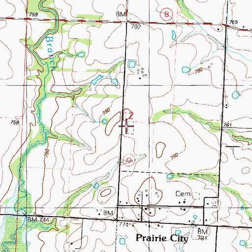 Topographic Map of Prairie City Cemetery, MO