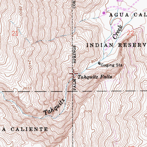 Topographic Map of Tahquitz Falls, CA