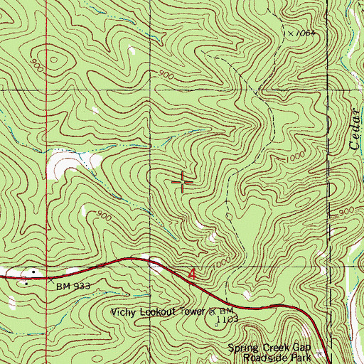 Topographic Map of Spring Creek Gap Conservation Area, MO
