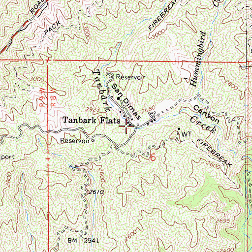 Topographic Map of Tanbark Flats, CA