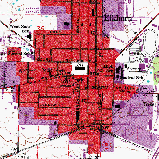 Topographic Map of Elkhorn Municipal Building, WI