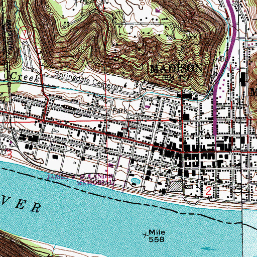 Topographic Map of First Baptist Church, IN