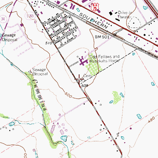 Topographic Map of IOOF Odd Fellows and Rebekahs Home Cemetery, TX