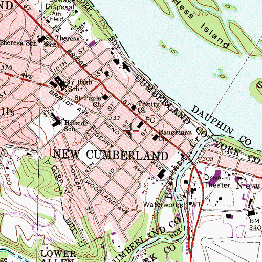 Topographic Map of New Cumberland First Church of God, PA