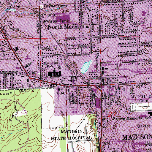 Topographic Map of North Madison Baptist Church, IN
