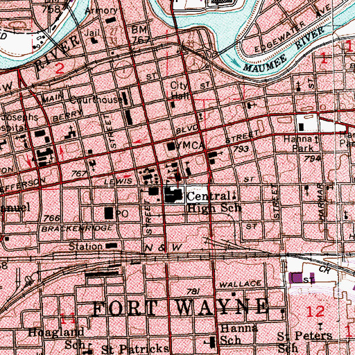 Topographic Map of Saint Paul's Lutheran Church, IN