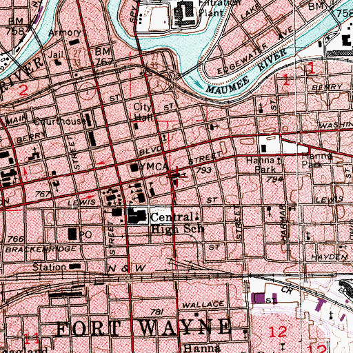Topographic Map of Saint Mary's Catholic Church, IN