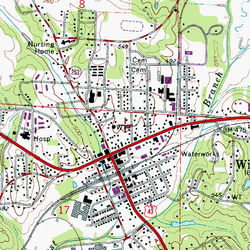 Topographic Map of Winfield Public Library, AL