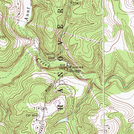 Topographic Map of Devil's Den Covered Bridge, PA