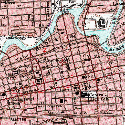 Topographic Map of National City Center, IN
